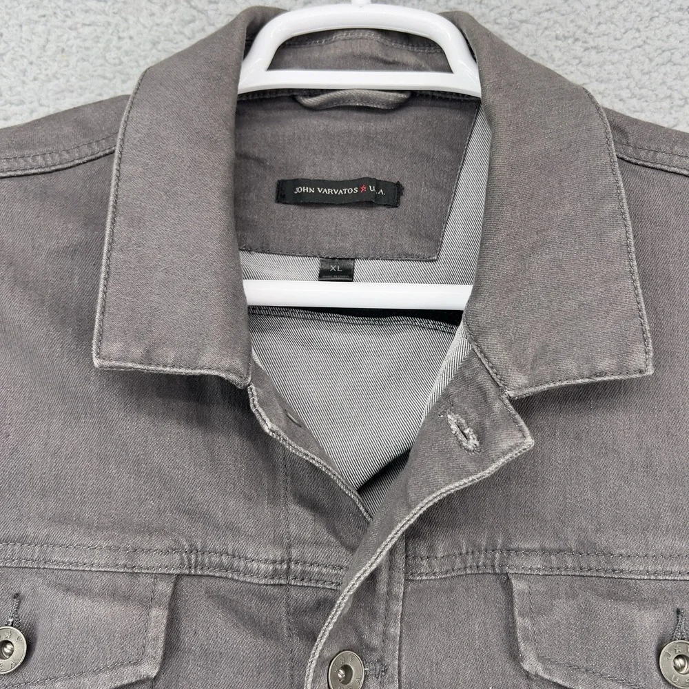 John Varvatos Jacket Mens XL Gray Denim Biker Full Zip Pockets Trucker Stretch - Picture 3 of 12